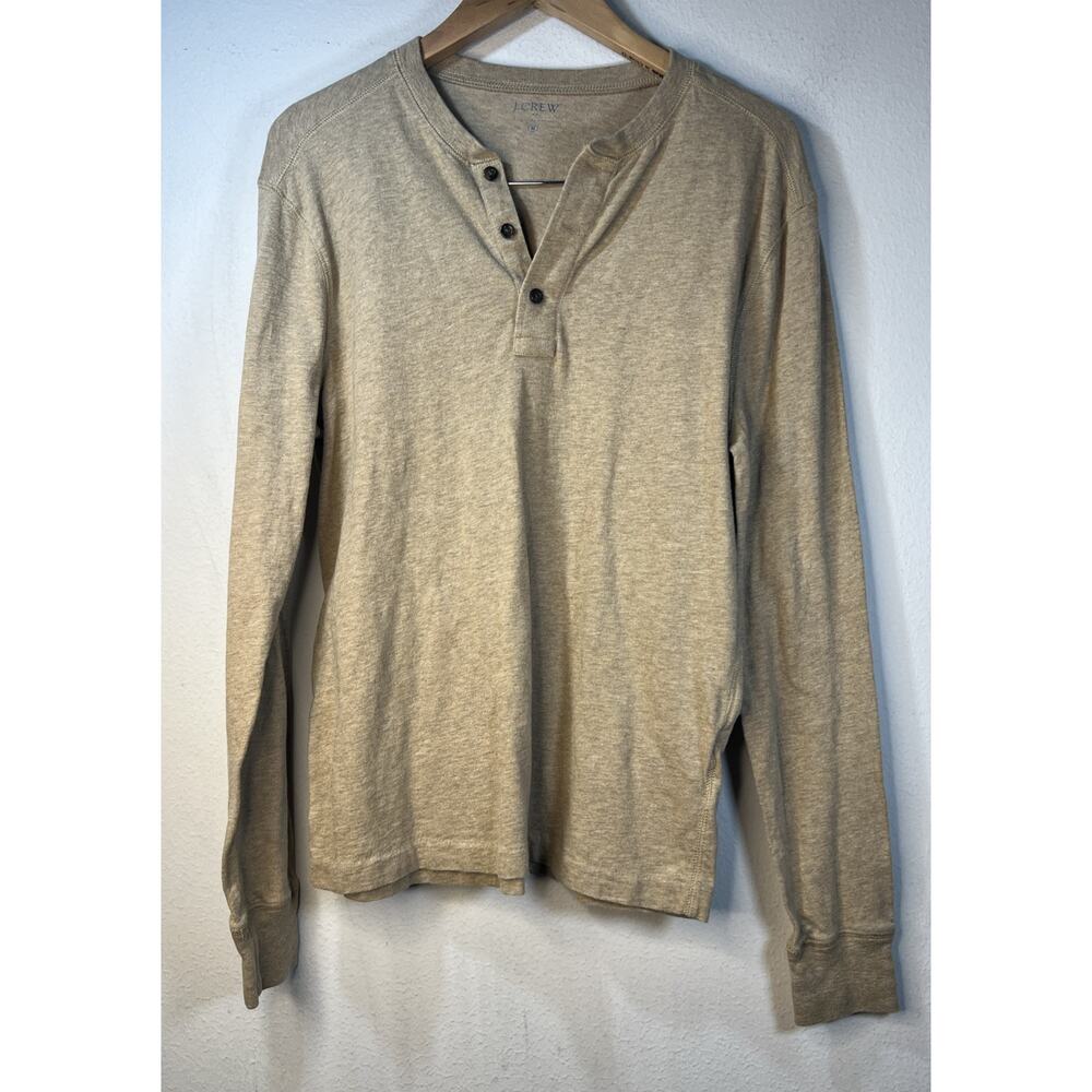 J CREW Knitted Cotton HENLEY Pullover Beige Size Medium NWOT Brown Style J8214